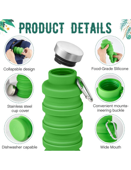 8 Botellas de Agua Plegables Lallisa 500 ml Silicona Multicolor