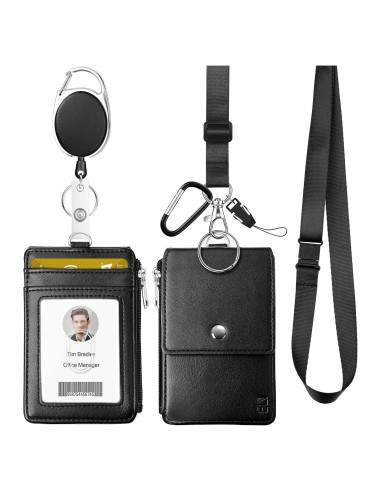 Soporte de Identificación Retráctil ELV con Billetera RFID Negra