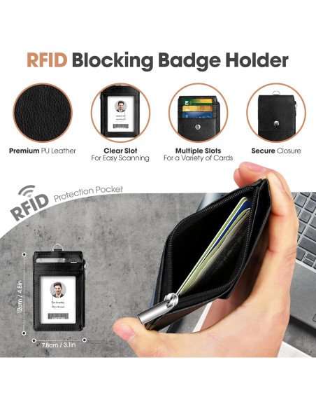 Soporte de Identificación Retráctil ELV con Billetera RFID Negra
