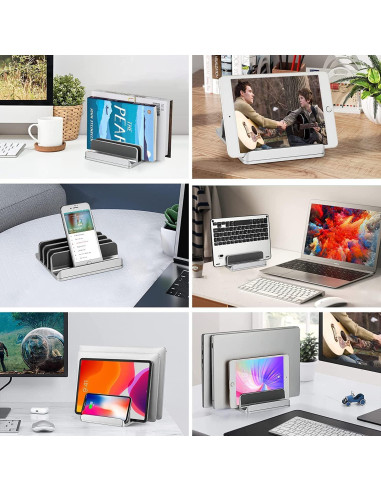 Soporte Vertical para Laptop EXOKFA Ajustable 3 Ranuras Plata