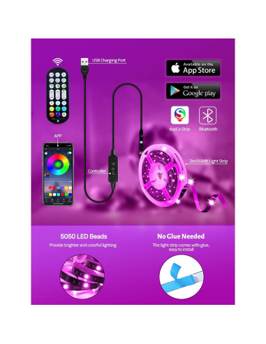 Tira de luces LED RGB MATICOD 3m USB para TV 32-43"