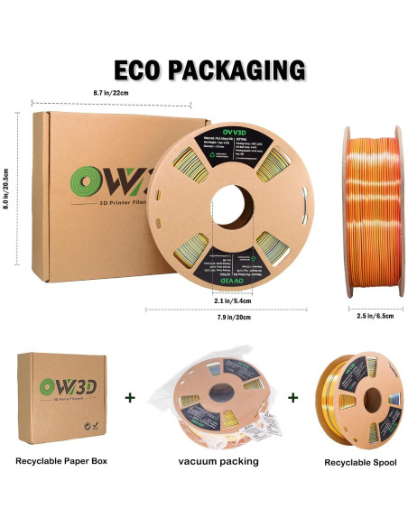 Filamento PLA 1.75mm OVV3D Tri-color Seda 1kg