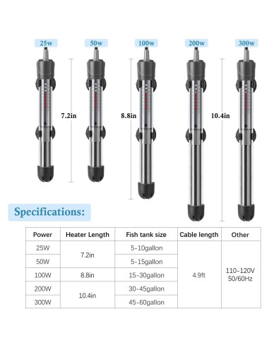 Calentador de Acuario HITOP 50W Ajustable 20-34C Vidrio Engrosado