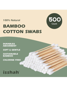 Hisopos de Algodón de Bambú Isshah - 500 Unidades Biodegradables 2