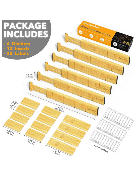Divisores de Cajones Ajustables SpaceAid de Bambú 6 Piezas