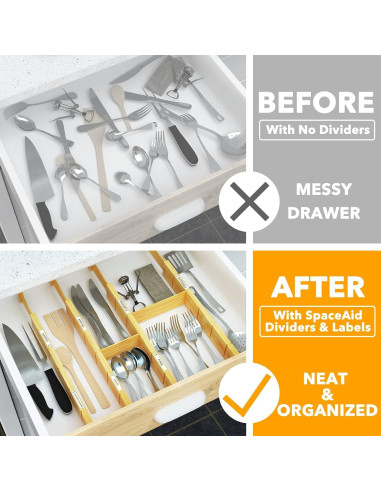 Divisores de Cajones Ajustables SpaceAid de Bambú 6 Piezas