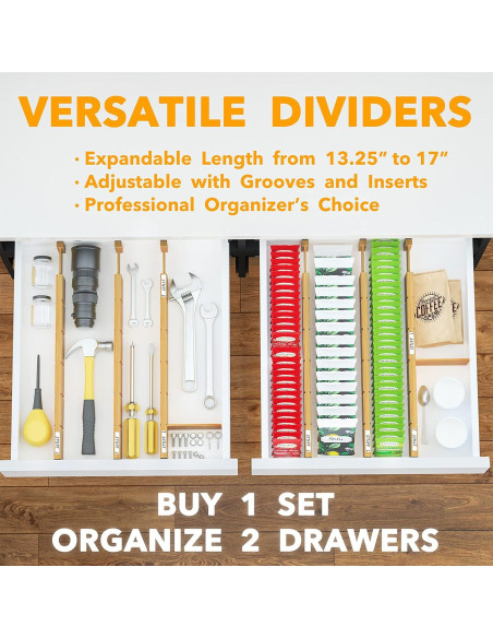 Divisores de Cajones Ajustables SpaceAid de Bambú 6 Piezas