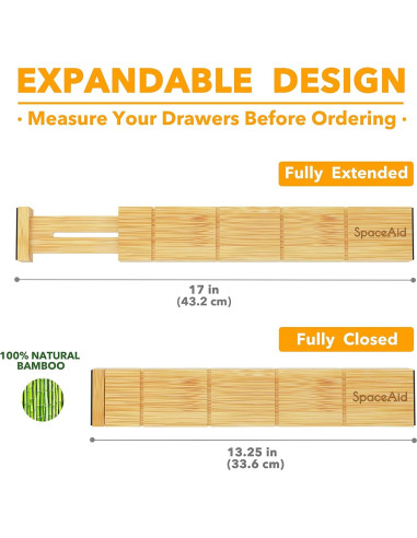 Divisores de Cajones Ajustables SpaceAid de Bambú 6 Piezas