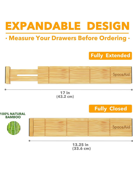 Divisores de Cajones Ajustables SpaceAid de Bambú 6 Piezas