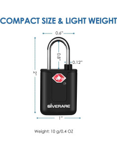 Pack de 4 Candados de Equipaje TSA GIVERARE Antirrobo Negro 2