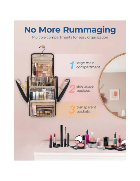 BAGSMART Bolsa de Maquillaje Colgante Grande Negra - Organizador de Viaje