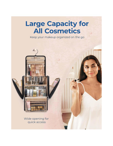BAGSMART Bolsa de Maquillaje Colgante Grande Negra - Organizador de Viaje