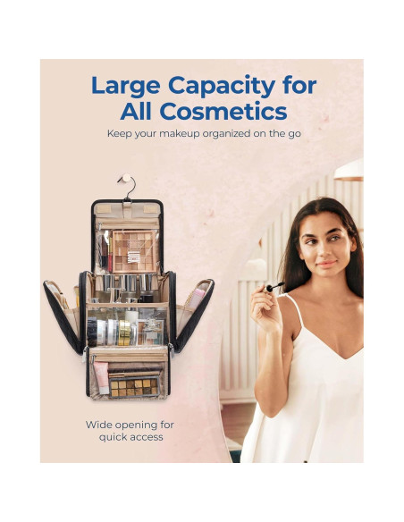 BAGSMART Bolsa de Maquillaje Colgante Grande Negra - Organizador de Viaje