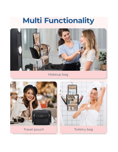 BAGSMART Bolsa de Maquillaje Colgante Grande Negra - Organizador de Viaje