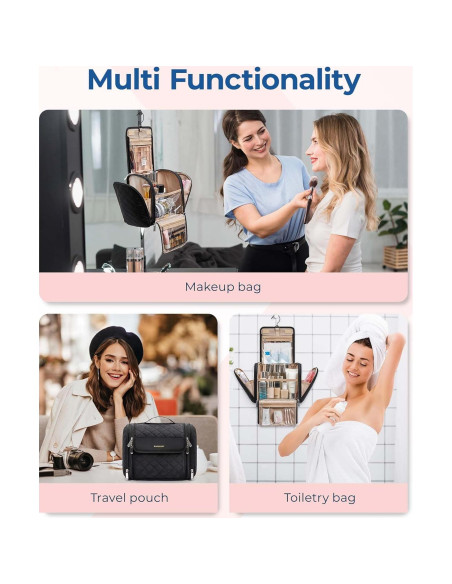 BAGSMART Bolsa de Maquillaje Colgante Grande Negra - Organizador de Viaje