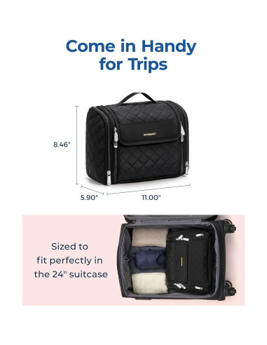 BAGSMART Bolsa de Maquillaje Colgante Grande Negra - Organizador de Viaje
