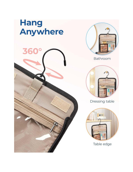 BAGSMART Bolsa de Maquillaje Colgante Grande Negra - Organizador de Viaje