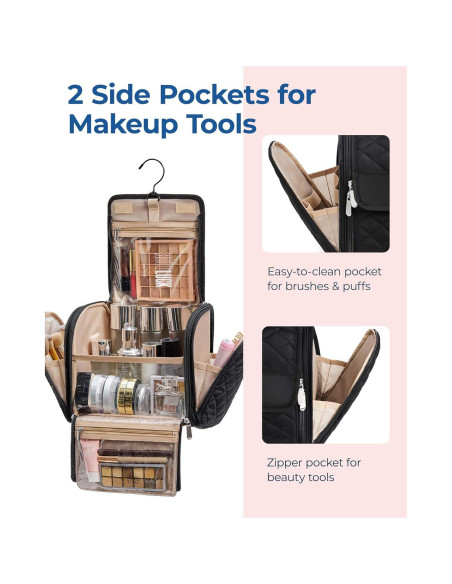 BAGSMART Bolsa de Maquillaje Colgante Grande Negra - Organizador de Viaje