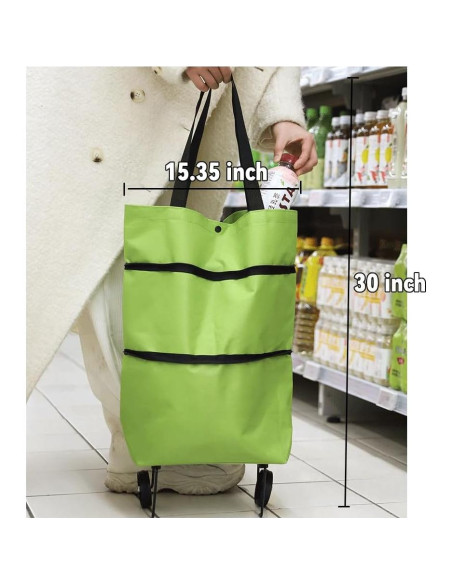 Bolsa de Carrito Plegable ULAKLU Verde con Ruedas 52 cm