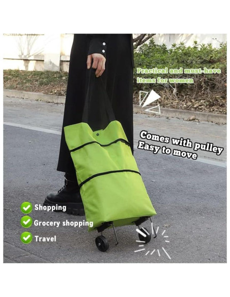 Bolsa de Carrito Plegable ULAKLU Verde con Ruedas 52 cm