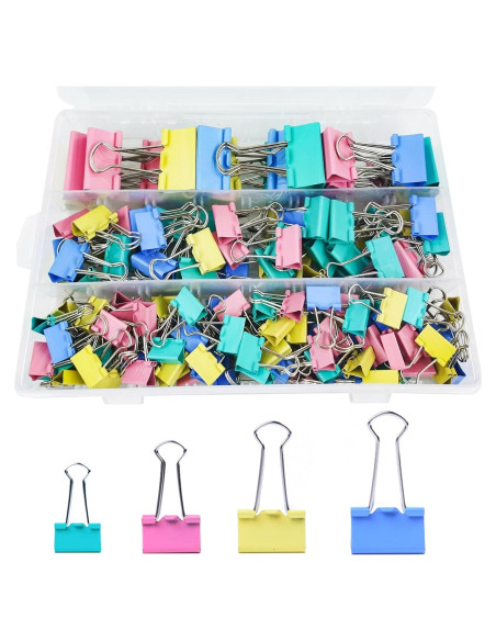 170 Clips de Papel de Colores PENGJINYU - 4 Tamaños Variados