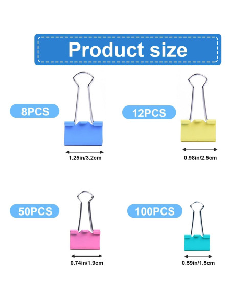 170 Clips de Papel de Colores PENGJINYU - 4 Tamaños Variados