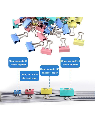 170 Clips de Papel de Colores PENGJINYU - 4 Tamaños Variados