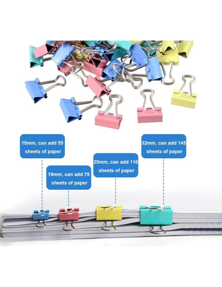 170 Clips de Papel de Colores PENGJINYU - 4 Tamaños Variados