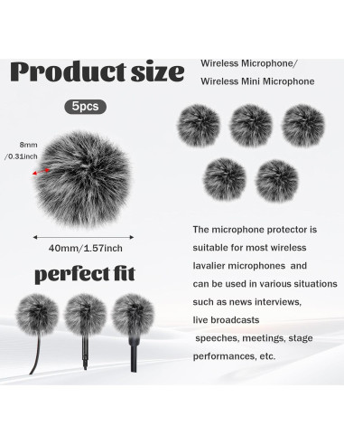 Cubiertas de Micrófono Lavalier Inalámbrico 5 Pcs Peludas