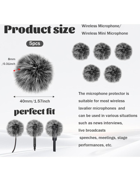 Cubiertas de Micrófono Lavalier Inalámbrico 5 Pcs Peludas