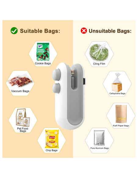 Mini Sello de Bolsa Recargable Agoname 2 en 1 Blanco