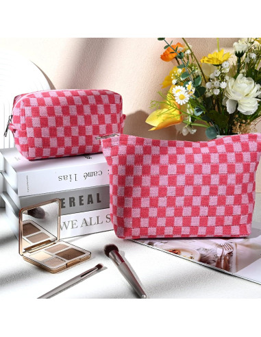 Bolsa de Maquillaje Grande SOIDRAM Cuadros Rosa 27.9x15.2 cm