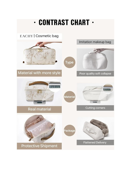Bolsa de Maquillaje EACHY Beige Mediana Impermeable 23.6x10.4x10.9cm