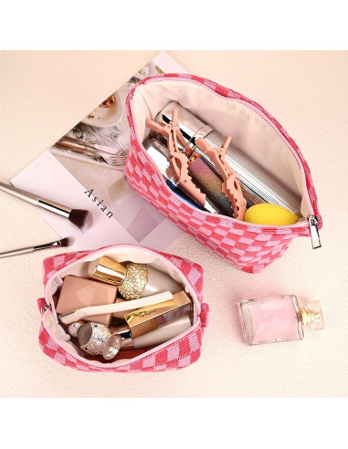 Bolsa de Maquillaje Grande SOIDRAM Cuadros Rosa 27.9x15.2 cm