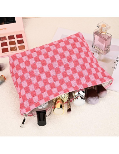 Bolsa de Maquillaje Grande SOIDRAM Cuadros Rosa 27.9x15.2 cm
