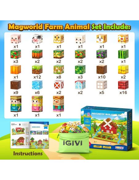 Bloques Magnéticos IGIVI 100PCS Granja Coloridos 2.54cm