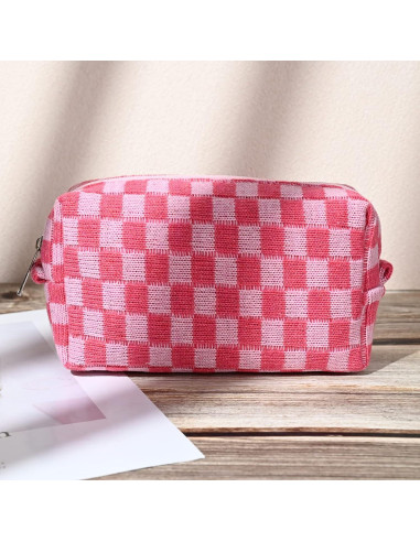 Bolsa de Maquillaje Grande SOIDRAM Cuadros Rosa 27.9x15.2 cm