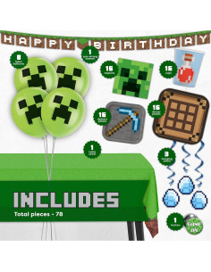 Kit de Fiesta de Cumpleaños Minecraft Unique para 16 Invitados 2