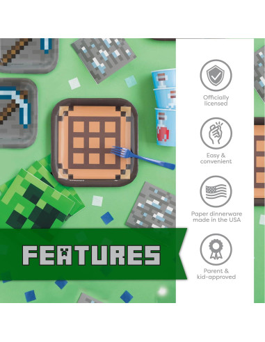Kit de Fiesta de Cumpleaños Minecraft Unique para 16 Invitados