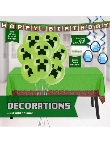 Kit de Fiesta de Cumpleaños Minecraft Unique para 16 Invitados