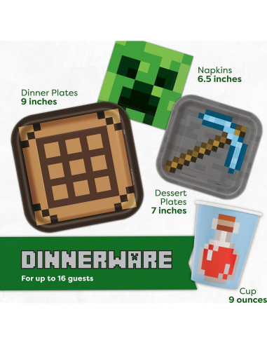 Kit de Fiesta de Cumpleaños Minecraft Unique para 16 Invitados