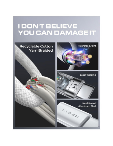Cable USB C a USB C LISEN 60W Carga Rápida 3Pack 2m Blanco