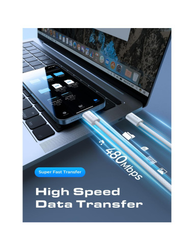 Cable USB C a USB C LISEN 60W Carga Rápida 3Pack 2m Blanco