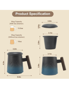 Taza de Té con Infusor RENEWREVITAL Cerámica 400ml Azul y Negro 2