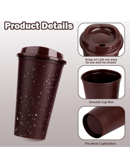 Set de 16 Tazas Reutilizables Lemicin 0.47L Coloridas con Tapas