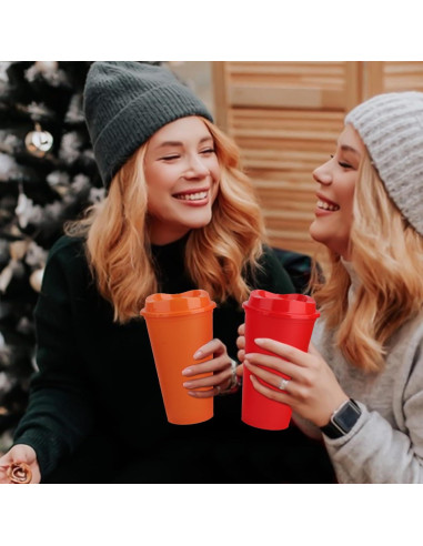 Set de 16 Tazas Reutilizables Lemicin 0.47L Coloridas con Tapas