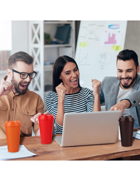 Set de 16 Tazas Reutilizables Lemicin 0.47L Coloridas con Tapas