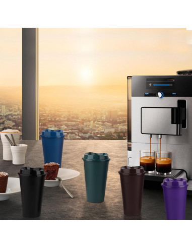 Set de 16 Tazas Reutilizables Lemicin 0.47L Coloridas con Tapas