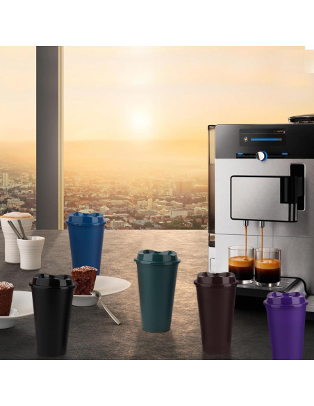 Set de 16 Tazas Reutilizables Lemicin 0.47L Coloridas con Tapas