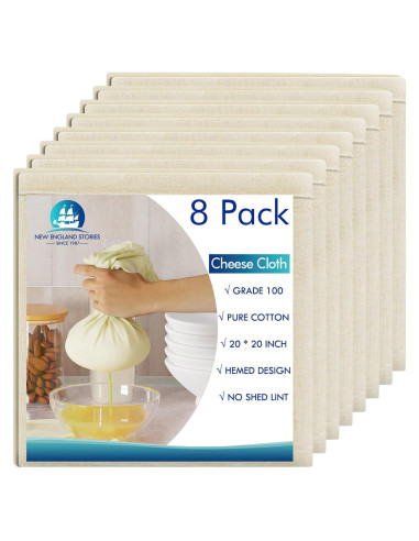 8 Paños de Queso Reutilizables New England Stories 50.8x50.8 cm